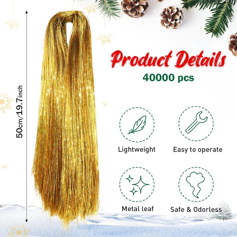 Lyrow Store 40000 Strands Tinsel Icicles 19.7 inch Christmas Tree Tinsel Foil Fringe Hanging Winter Home Decorations for Xmas Tree Holiday Decor Birthday Wedding Anniversary Party Supplies(Gold) - Image 2